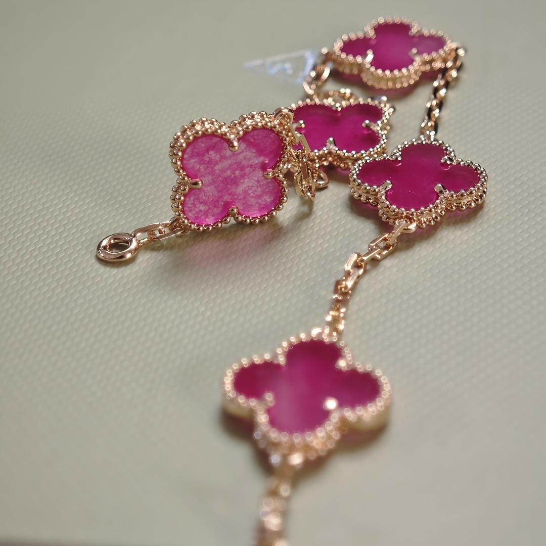 NEW CLOVER 5 MOTIFS PINK ENAMEL BRACELET
