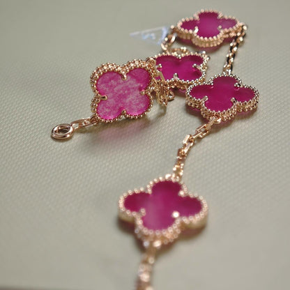 NEW CLOVER 5 MOTIFS PINK ENAMEL BRACELET