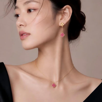 NEW CLOVER 15MM PINK ENAMEL NECKLACE