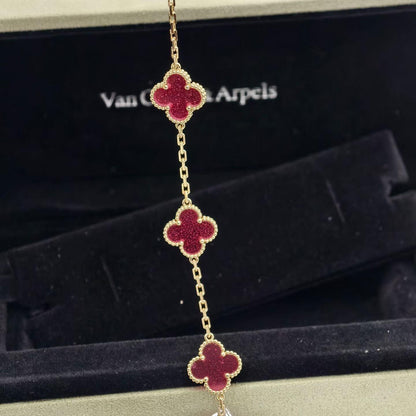 NEW CLOVER 5 MOTIFS PINK ENAMEL BRACELET