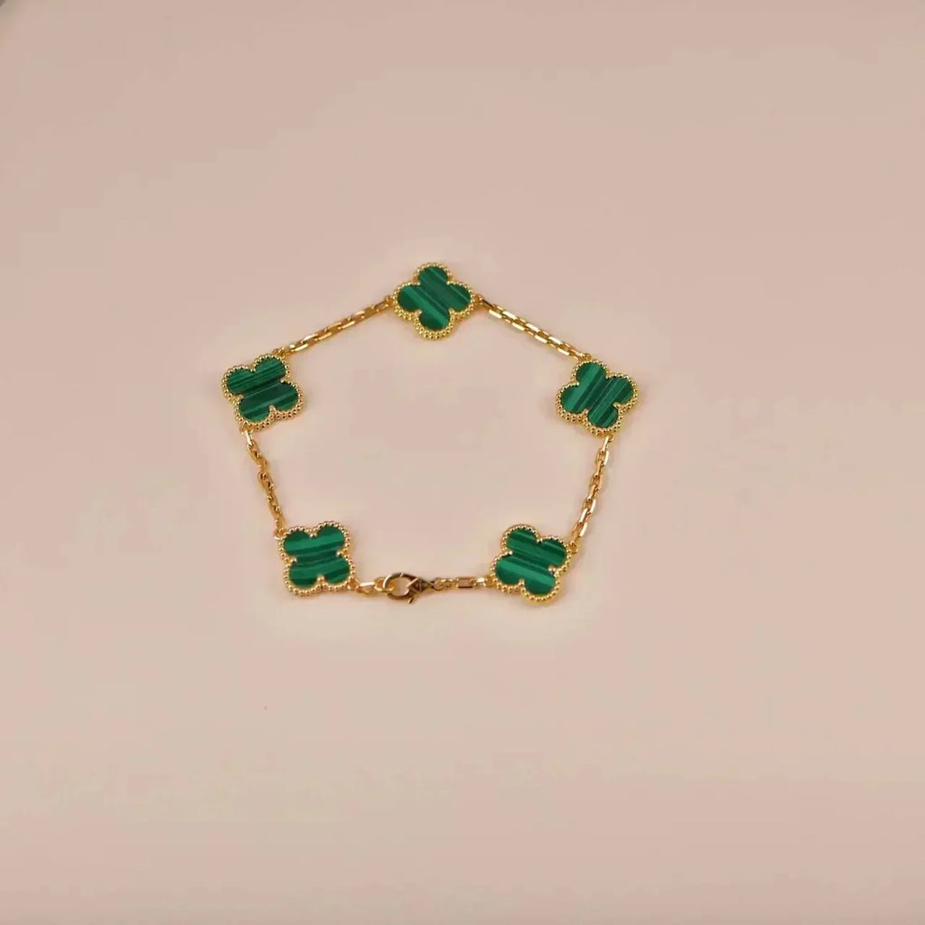 Lucky Clover 5-Motif Bracelet - Malachite Collection