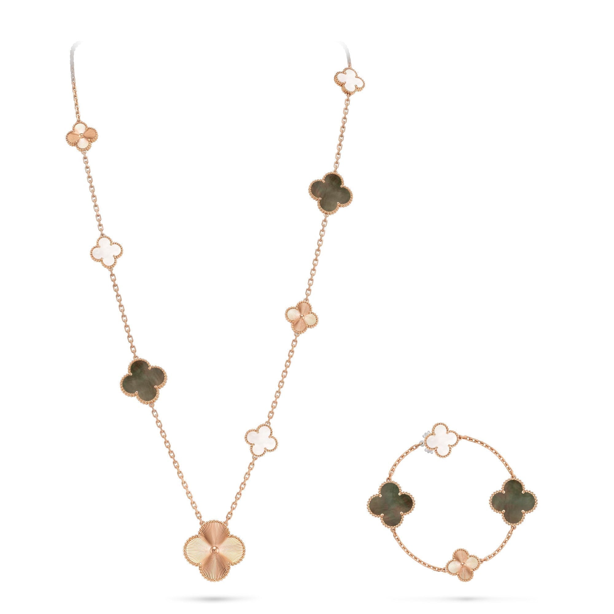 Detachable 15-Motif Clover Statement Set - Grey Mother-of-Pearl & Laser