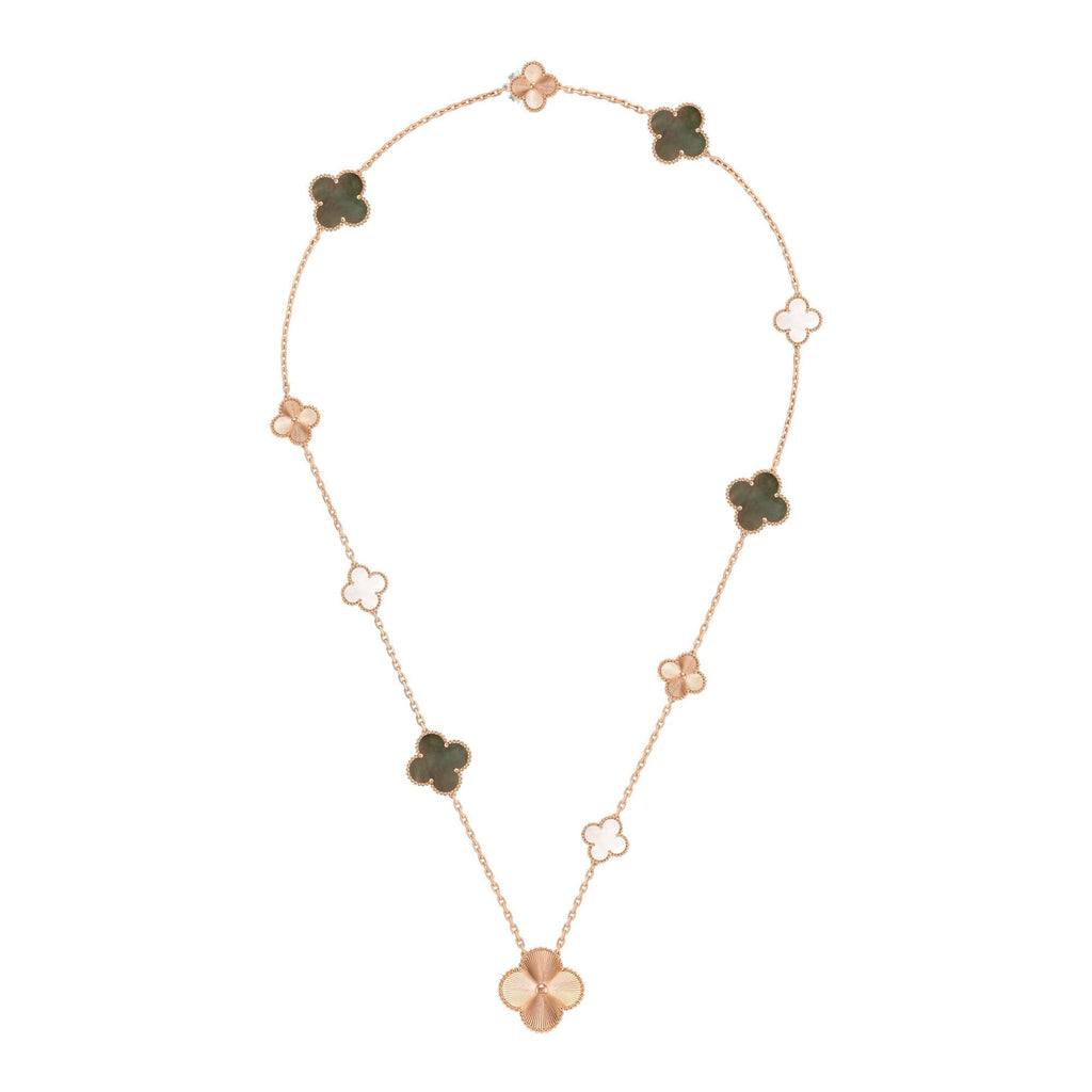 Abnehmbares 15-Motiv Kleeblatt Statement-Set – Grau Perlmutt & Laser