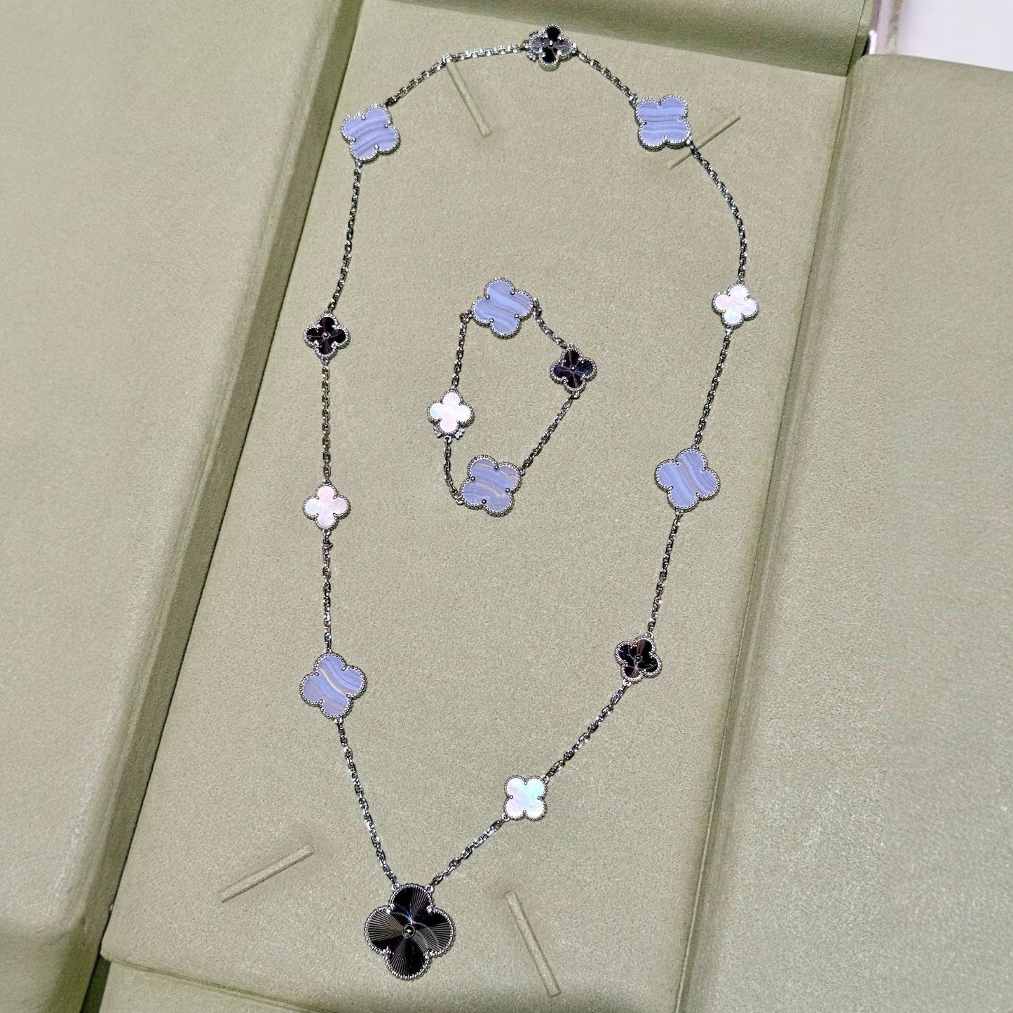 Detachable 15-Motif Clover Statement Set - Purple Chalcedony & Laser