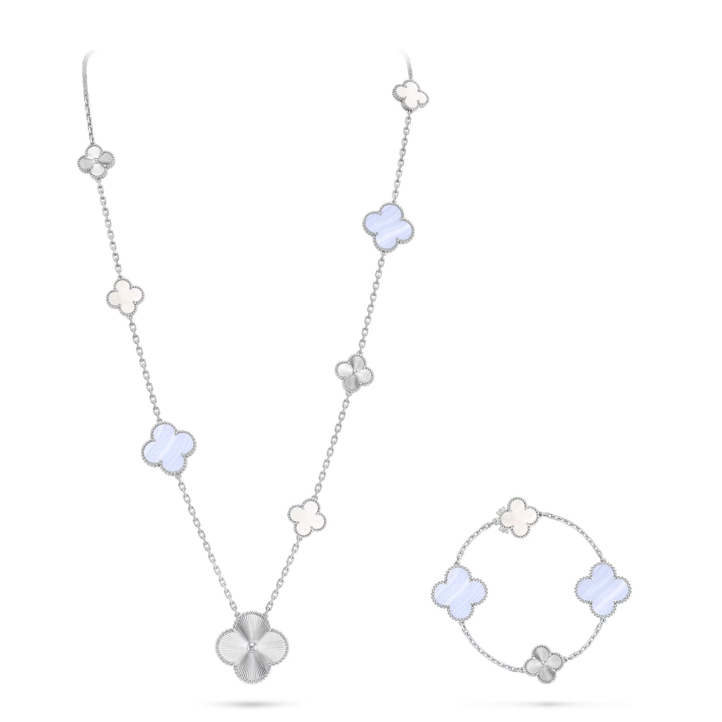 Detachable 15-Motif Clover Statement Set - Purple Chalcedony & Laser