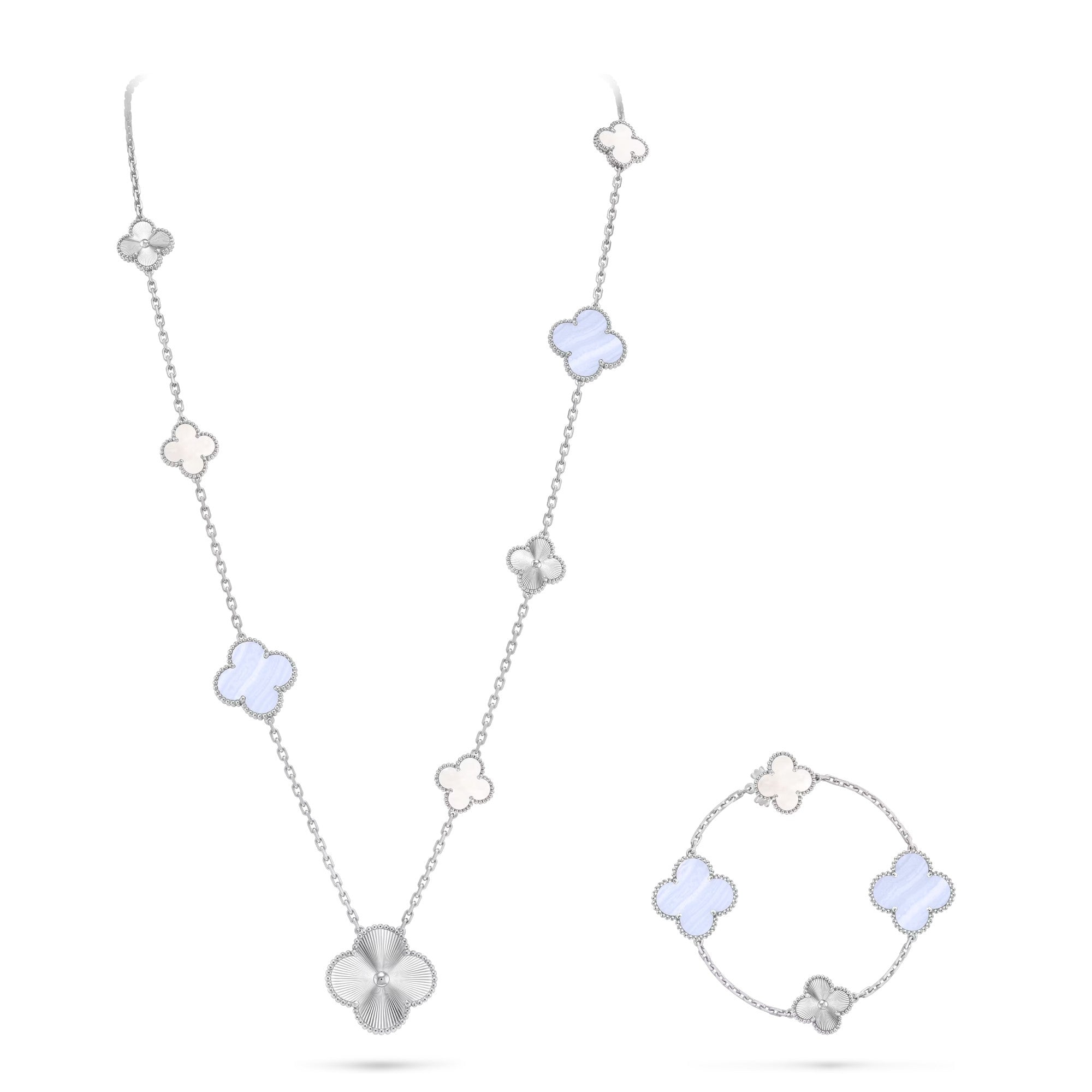 Detachable 15-Motif Clover Statement Set - Purple Chalcedony & Laser
