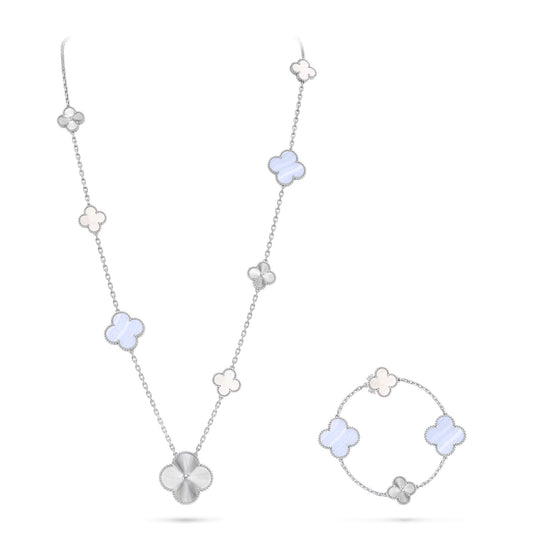 Abnehmbares 15-Blatt-Kleeblatt-Statement-Set – violetter Chalcedon & Laser