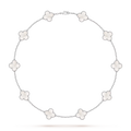 Klassische Lucky Halskette mit 10 vierblättrigen Kleeblättern aus Weißgold