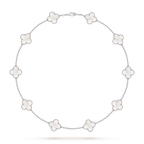 Klassische Lucky Halskette mit 10 vierblättrigen Kleeblättern aus Weißgold