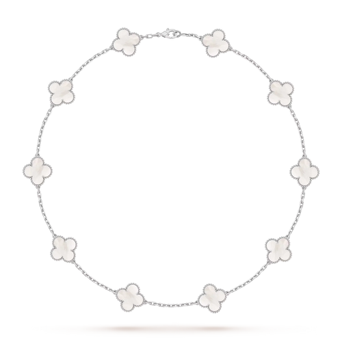 Classic Lucky 10-Motif Clover Necklace White Gold Collection