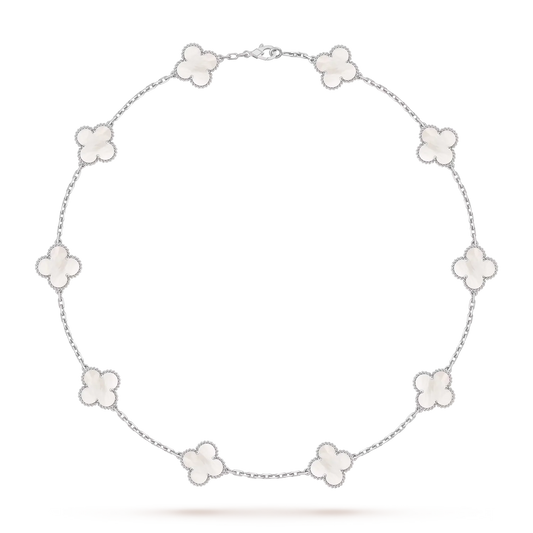Classic Lucky 10-Motif Clover Necklace White Gold Collection