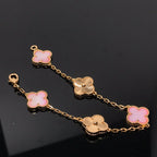 Lucky 5-Motif Clover Serenity Bracelet - Natural Pink Mother of Pearl