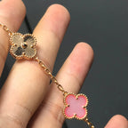 Lucky 5-Motif Clover Serenity Bracelet - Natural Pink Mother of Pearl