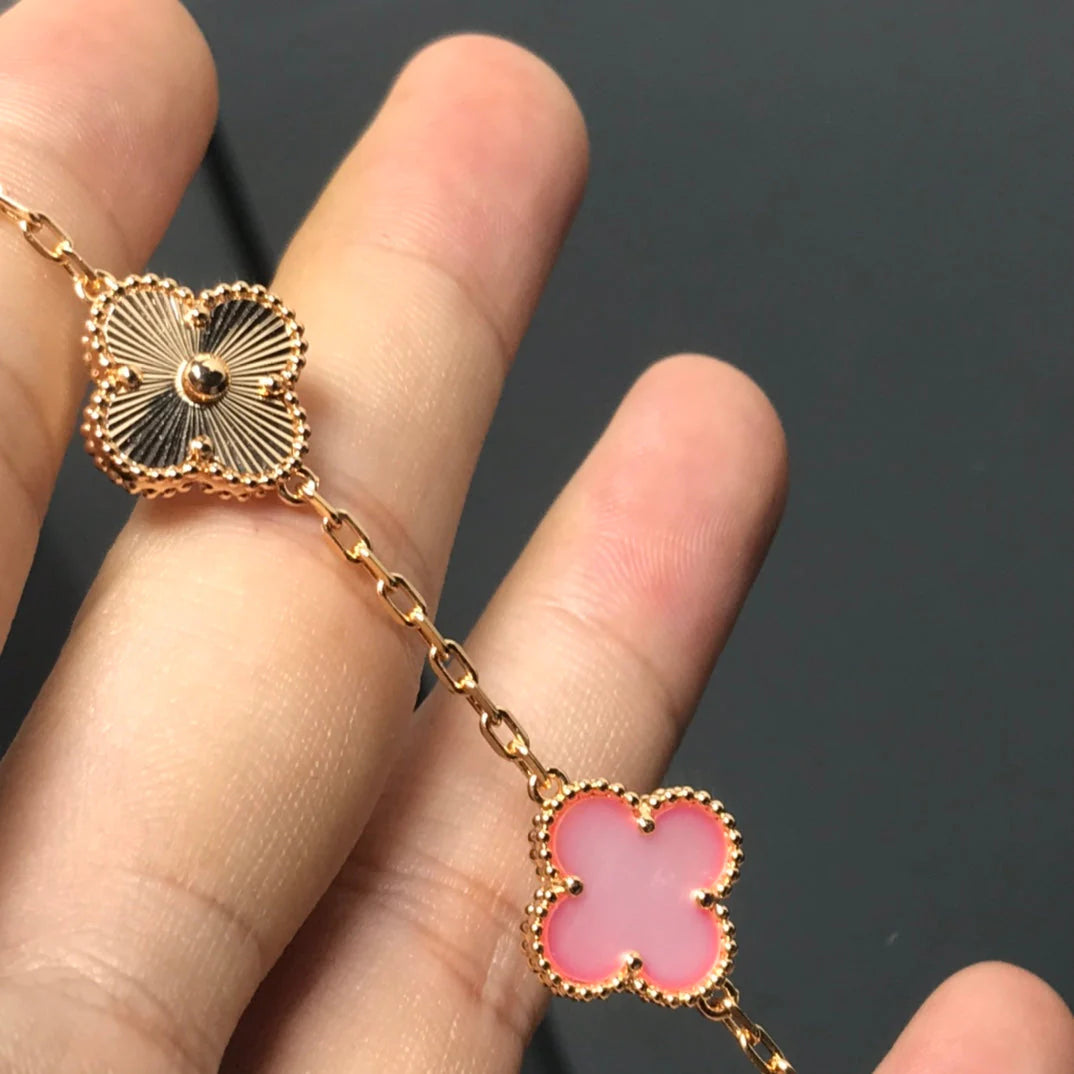 Lucky 5-Motif Clover Serenity Bracelet - Natural Pink Mother of Pearl