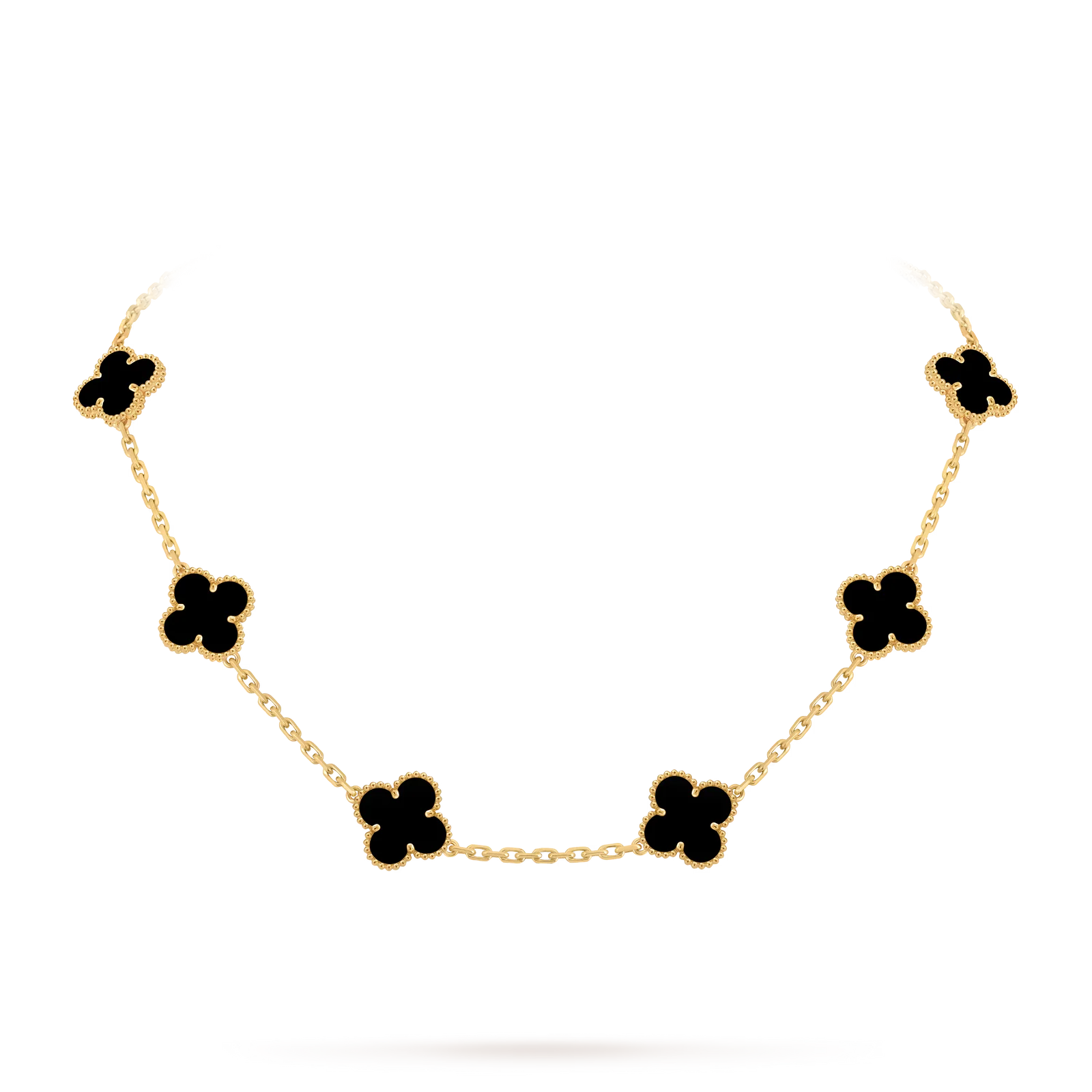 Classic Lucky 10-Motif Clover Necklace - 10-Flower Statement Chain Gold Collection